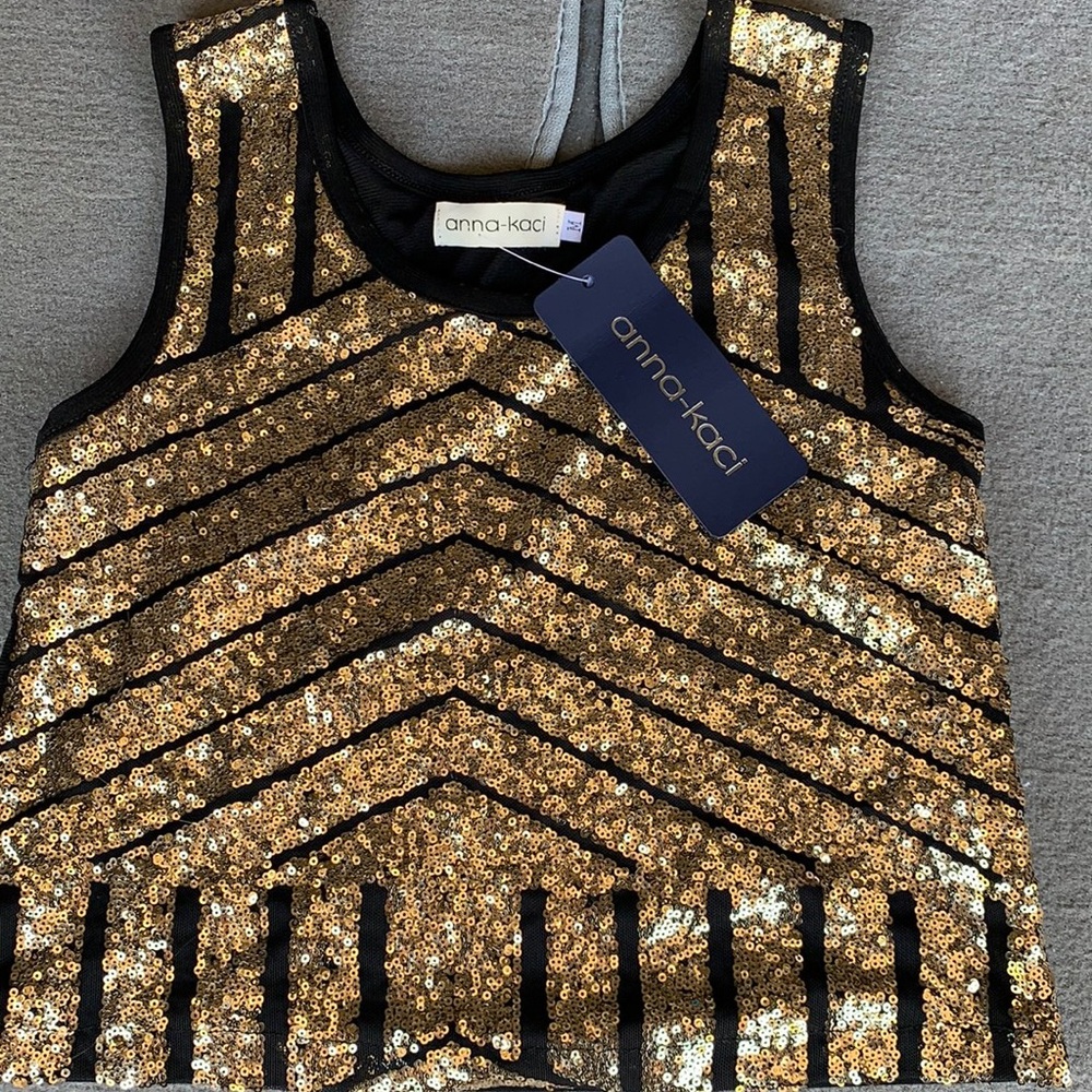 Anna kaci black and gold sequin crop top
